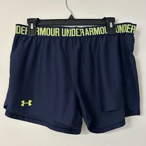 Under Armour Blue and Yellow Athletic Shorts Performance Fit
